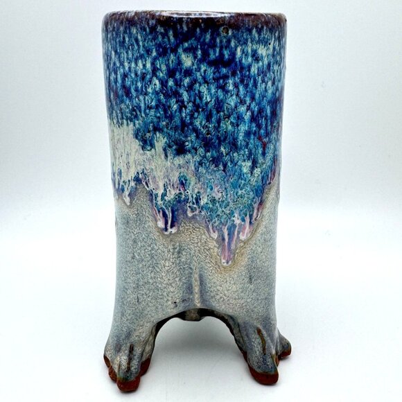 Art Pottery Blue Drip Glaze Coffee Mug Thumb Rest Unique Animal-Like Footed Base - Picture 6 of 8
